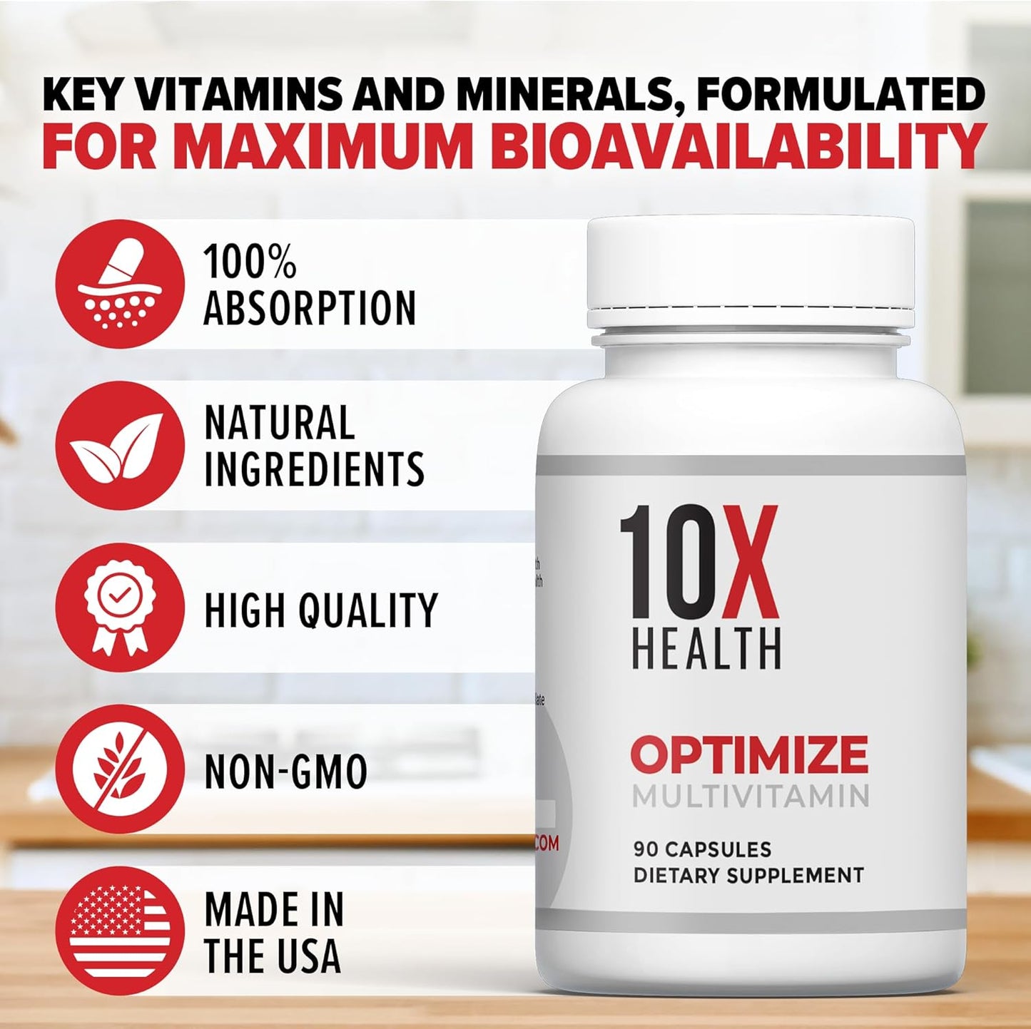 10X Health Optimize Methylated Multivitamin Key vitamins and minerals