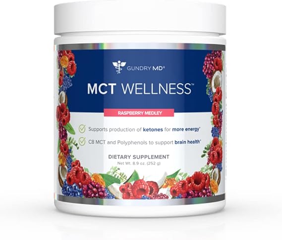 Gundry MD MCT Wellness Powder (Raspberry Medley – 30 Servings) – Energy, Ketone Production & Brain Health Support