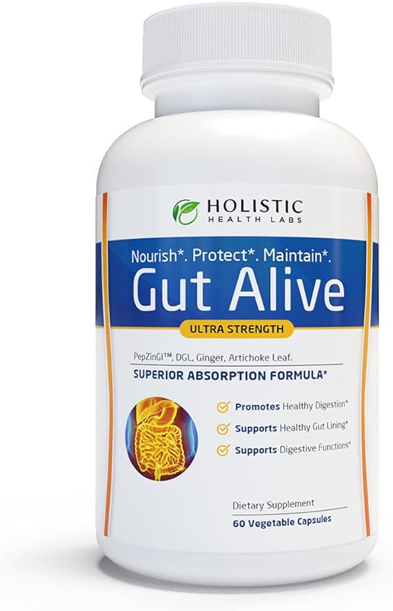 Holistic Health Labs Gut Alive – Natural Digestive Support for IBS, Acid Reflux, Bloating & Gut Health (60 Count)