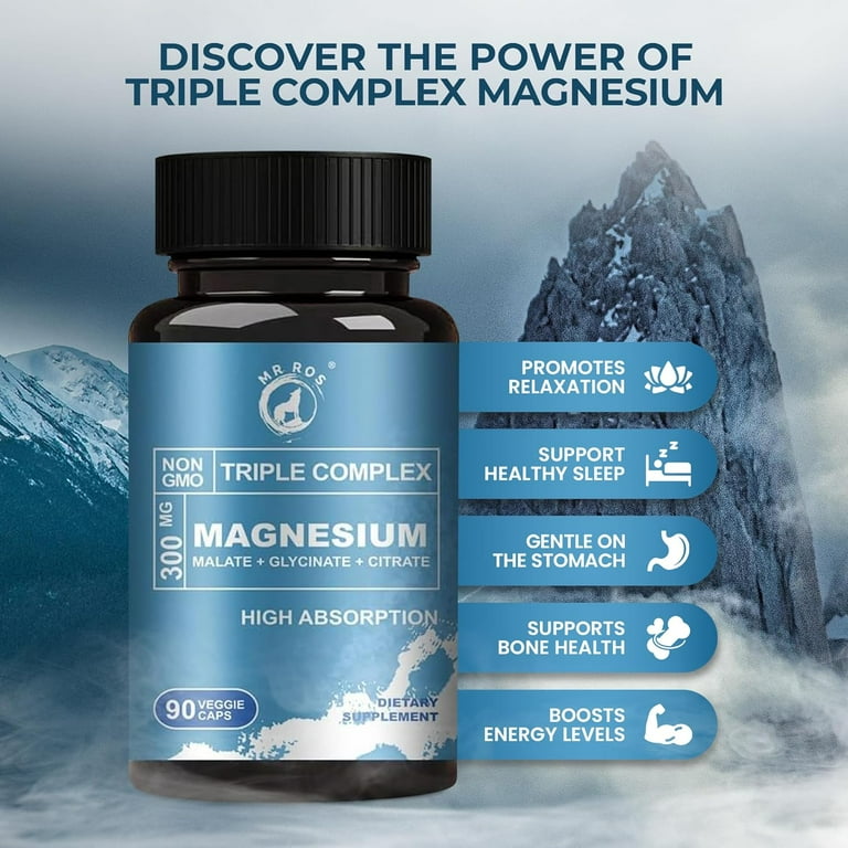 Triple Magnesium Complex 300mg โ Magnesium Glycinate, Malate & Blend | 90 Capsules | Muscle, Sleep & Relaxation Support