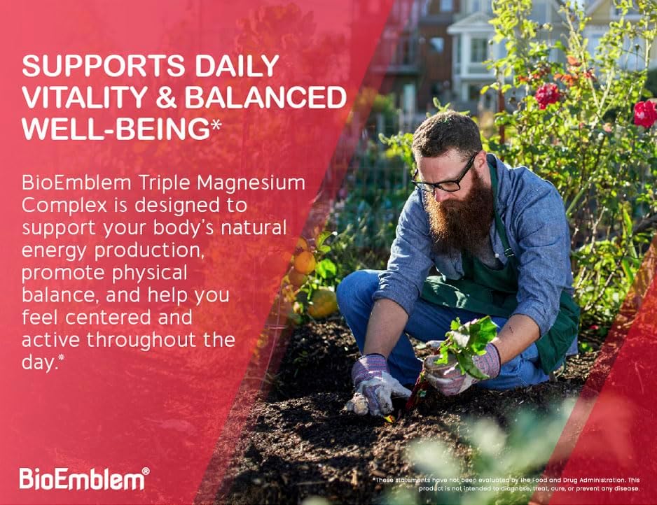 BioEmblem Triple Magnesium Complex – High Absorption Magnesium Glycinate, Malate & Citrate Supplement