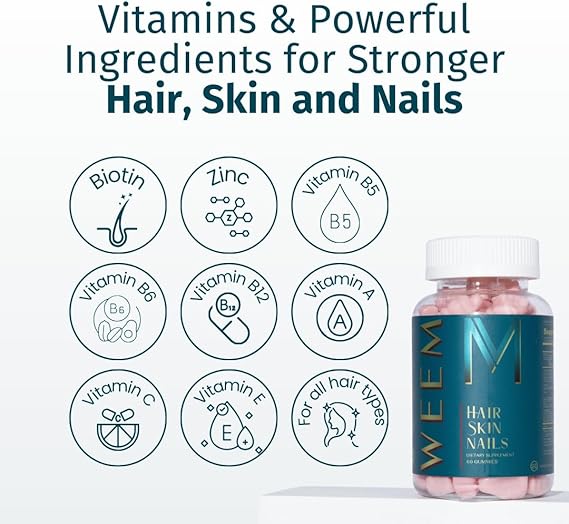 WEEM Hair Skin and Nails Gummies – Vegan Biotin Vitamins for Healthy Hair, Skin & Nails (Pack of 3)