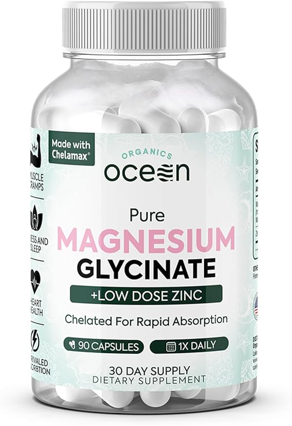 Organics Ocean Pure Magnesium Glycinate with Zinc – Advanced Support for Muscles, Sleep & Overall Wellness