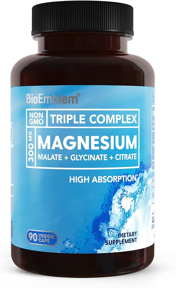 BioEmblem Triple Magnesium Complex – High Absorption Magnesium Glycinate, Malate & Citrate Supplement