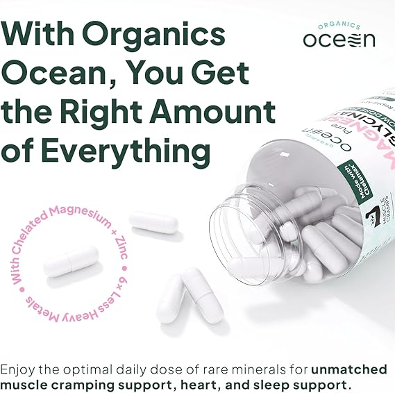 Organics Ocean Pure Magnesium Glycinate with Zinc – Maximum Strength Chelated Support for Sleep, Muscles & Relaxation