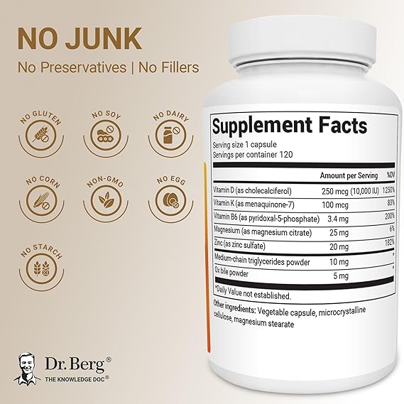 Dr. Berg Maximum Strength 2-in-1 Vitamin D3 K2 (10,000 IU) – High Absorption Formula for Bone, Heart & Immune Support (120 Capsules)