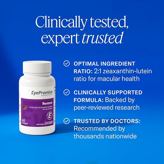 EyePromise Restore Aging Eye Health Supplements – 60 Softgels | Omega-3, Lutein & Zeaxanthin for Vision Support