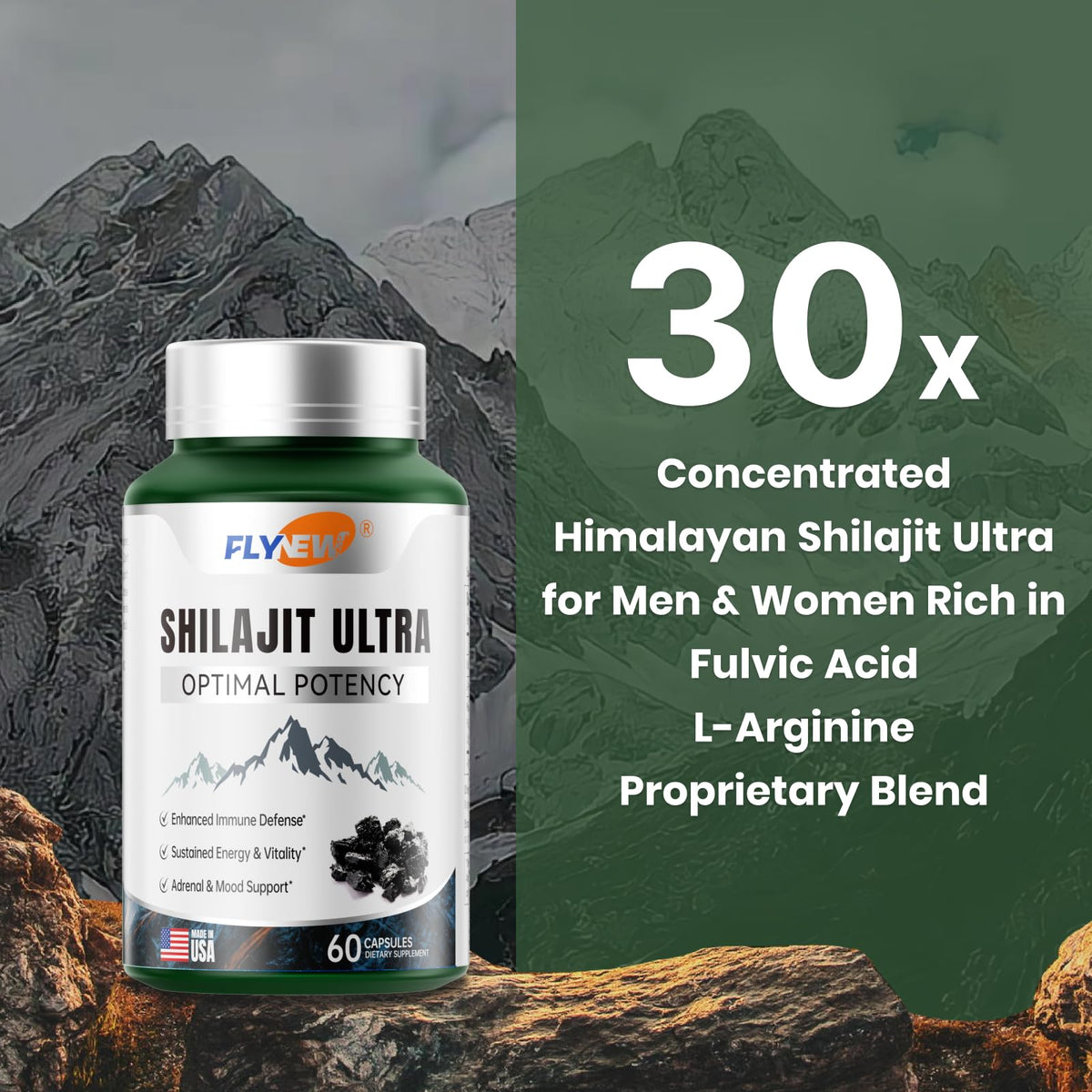 Flynew Shilajit Ultra Optimal Potency – Shilajit Extract with L-Arginine (Pure Formula)