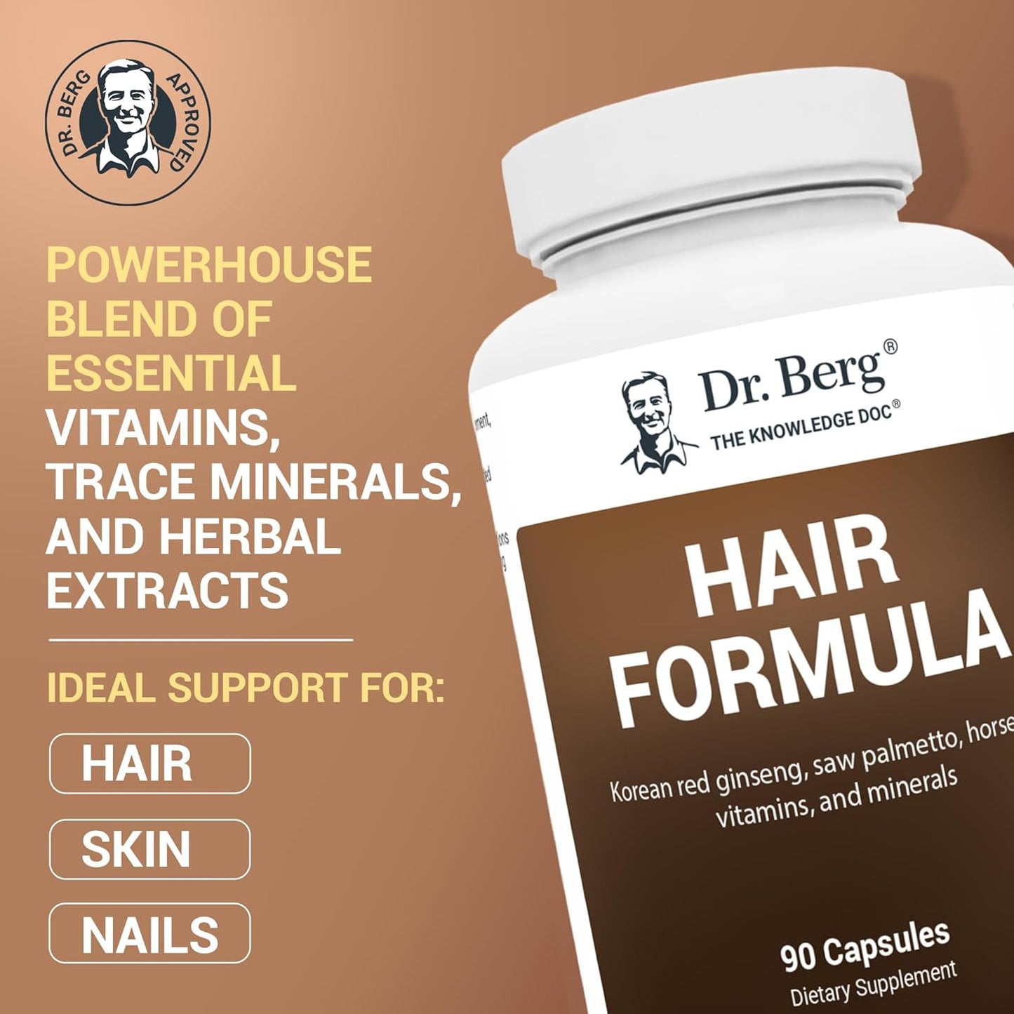 Dr. Berg All-In-One Vitamins for Hair, Skin & Nails – Advanced Formula | Beauty Support Supplement for Strong Hair, Glowing Skin & Healthy Nails
