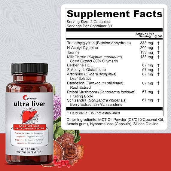 UpWellness Ultra Liver Supplement – Advanced Liver & Gallbladder Support with TMG, NAC & Milk Thistle (60 Capsules)