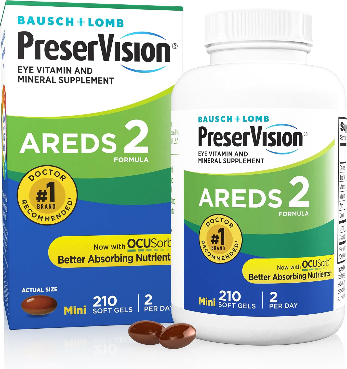 Pack of 2 PreserVision AREDS 2 Eye Vitamins Mini Softgels – 210 Count Each