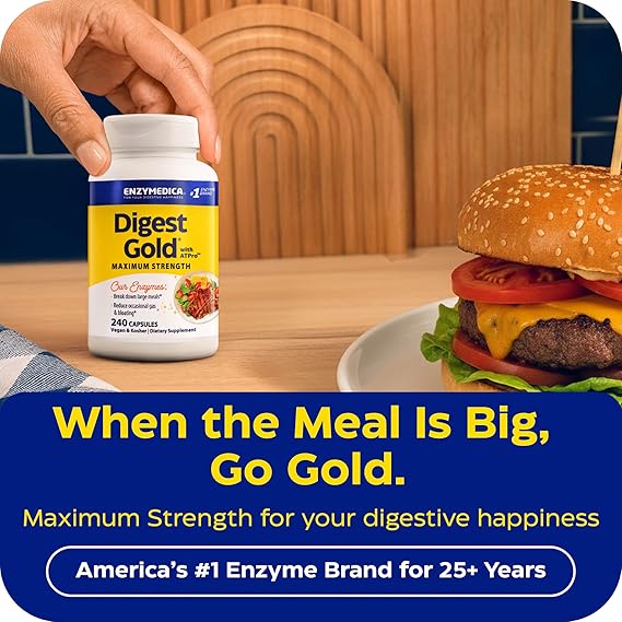 Enzymedica Digest Gold + ATPro – Maximum Strength Digestive Enzyme Formula for Fast Digestion, Bloating & Gas Support (240 Capsules)