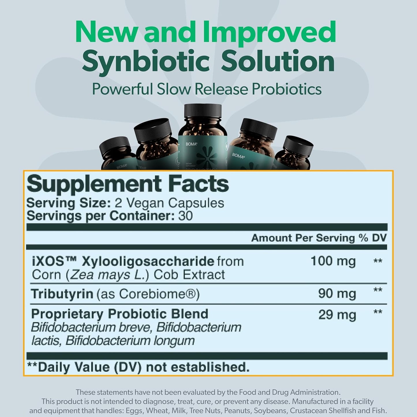 Bioma Probiotics for Digestive Health 3 In 1 Gut Health Probiotic 60 Caps supplement facts