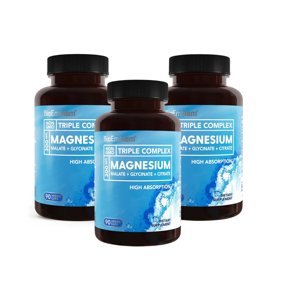 BioEmblem Triple Magnesium Complex – High Absorption Magnesium Glycinate, Malate & Citrate Supplement