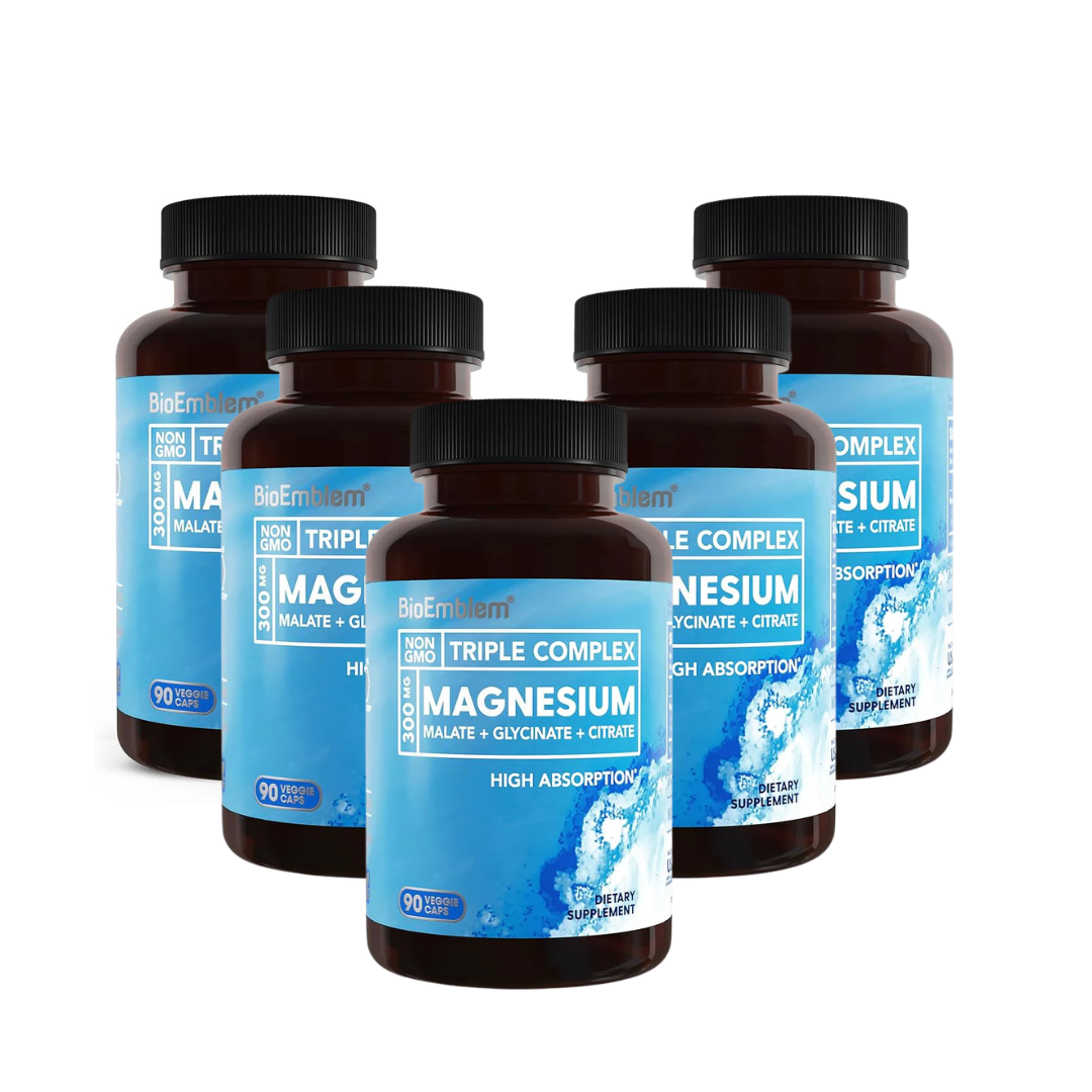 BioEmblem Triple Magnesium Complex – High Absorption Magnesium Glycinate, Malate & Citrate Supplement