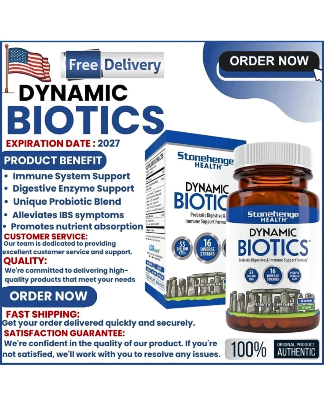 Dynamic Biotics Stonehenge Probiotic – Digestive, Gut & Immune Support Supplement