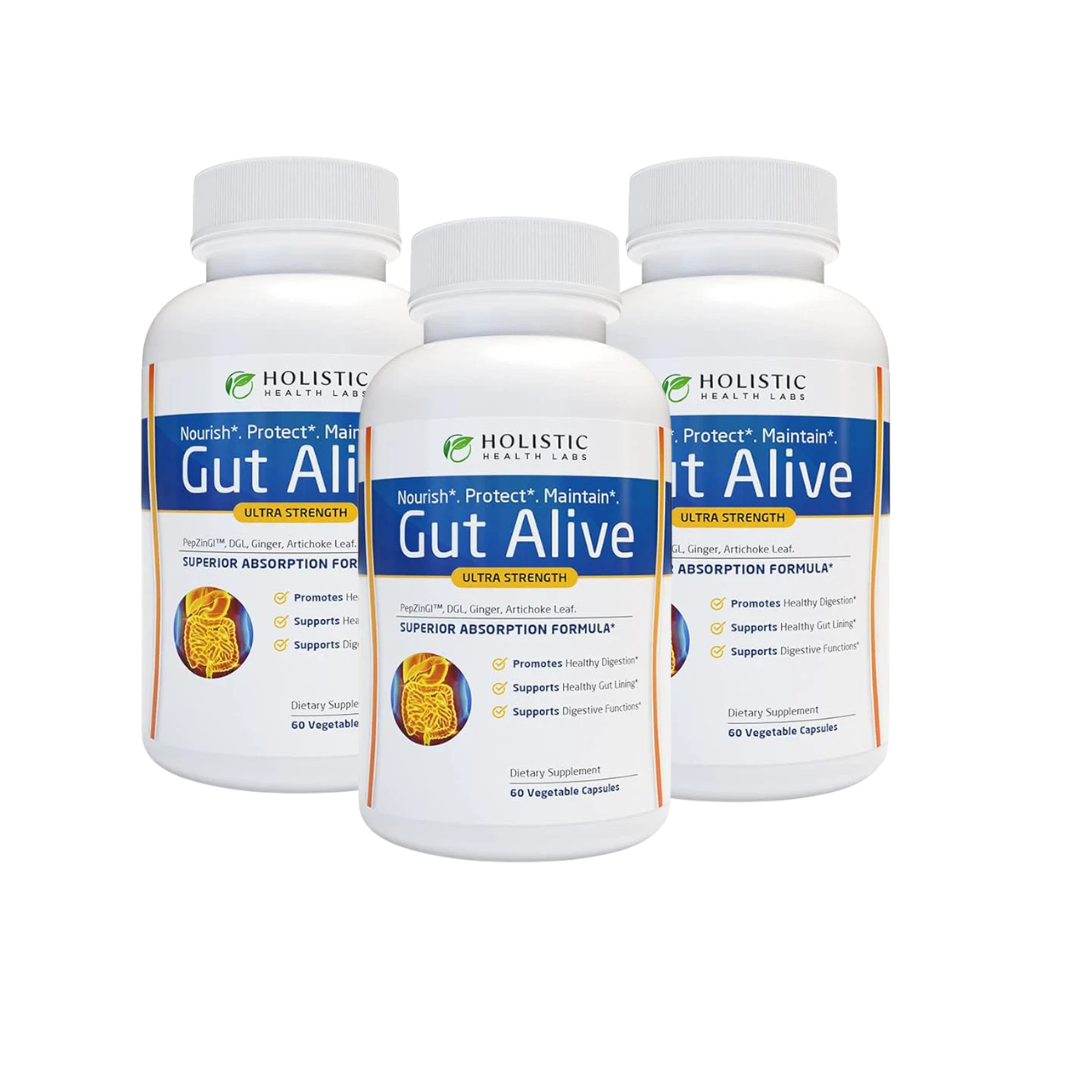 Holistic Health Labs Gut Alive – Natural Digestive Support for IBS, Acid Reflux, Bloating & Gut Health (60 Count)