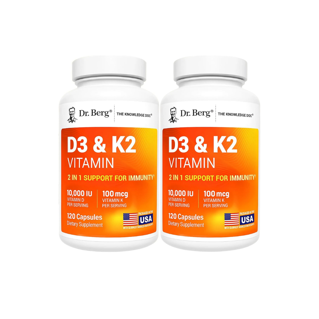 Dr. Berg Maximum Strength 2-in-1 Vitamin D3 K2 (10,000 IU) – High Absorption Formula for Bone, Heart & Immune Support (120 Capsules)