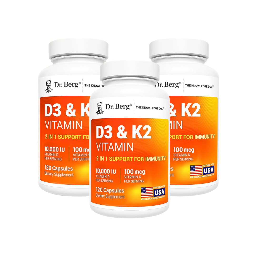Dr. Berg Maximum Strength 2-in-1 Vitamin D3 K2 (10,000 IU) – High Absorption Formula for Bone, Heart & Immune Support (120 Capsules)
