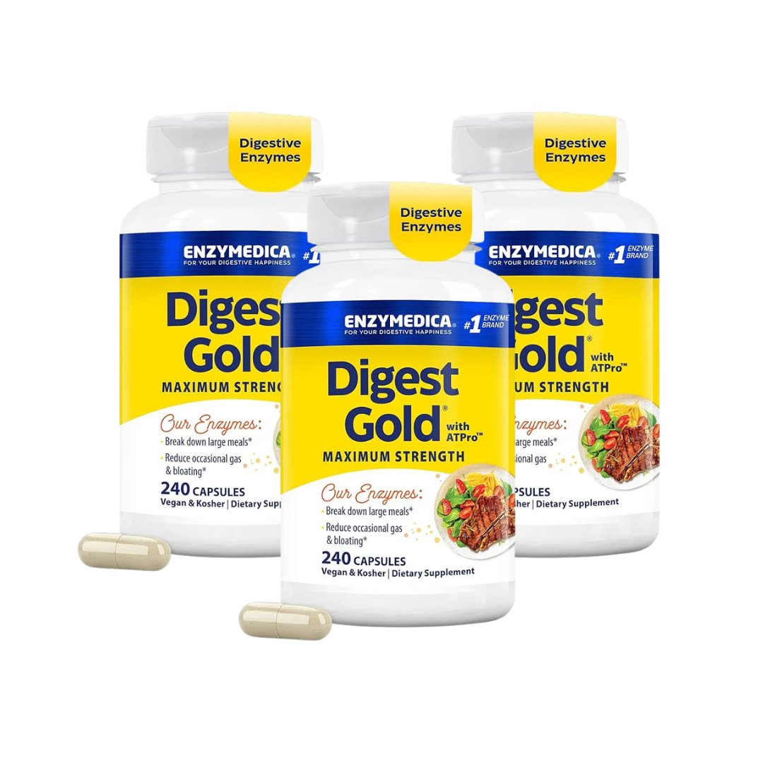 Enzymedica Digest Gold + ATPro – Maximum Strength Digestive Enzyme Formula for Fast Digestion, Bloating & Gas Support (240 Capsules)