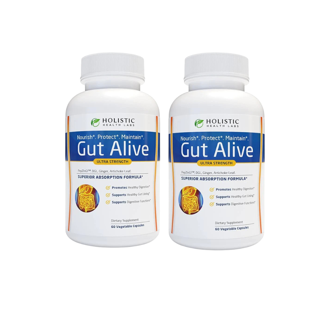 Holistic Health Labs Gut Alive – Natural Digestive Support for IBS, Acid Reflux, Bloating & Gut Health (60 Count)