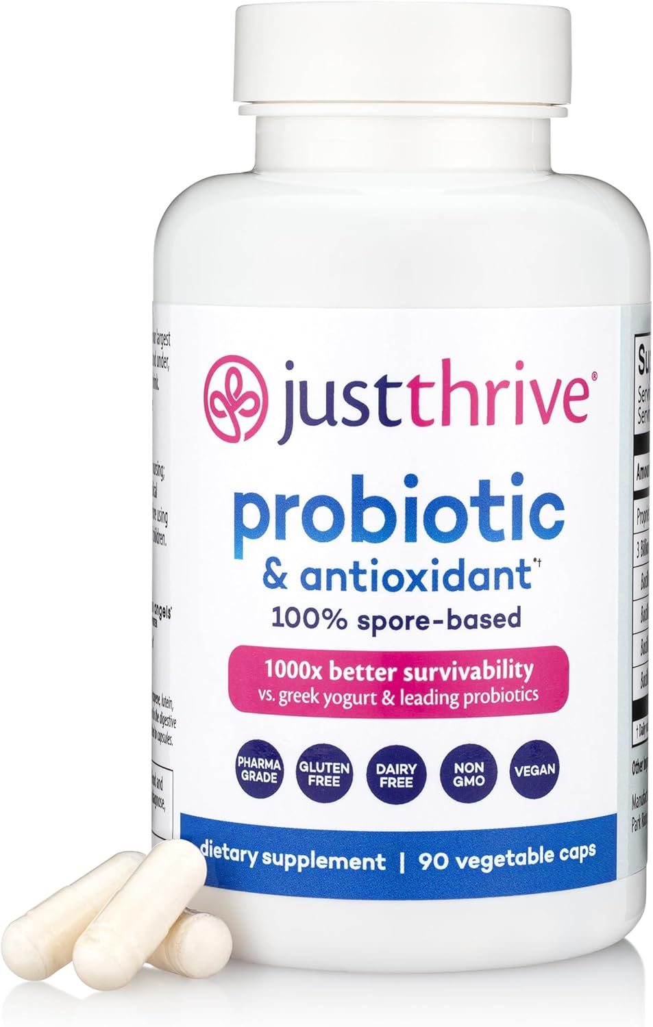 Just Thrive Probiotic & Antioxidant – 100% Spore-Based Digestive Support (90 Capsules)