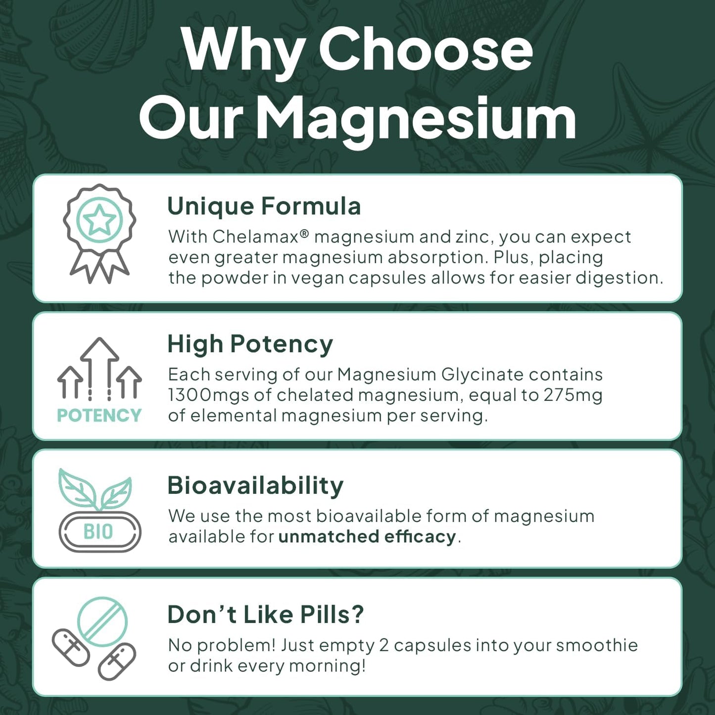 Organics Ocean Pure Magnesium Glycinate with Zinc – Maximum Strength Chelated Support for Sleep, Muscles &amp; Relaxation