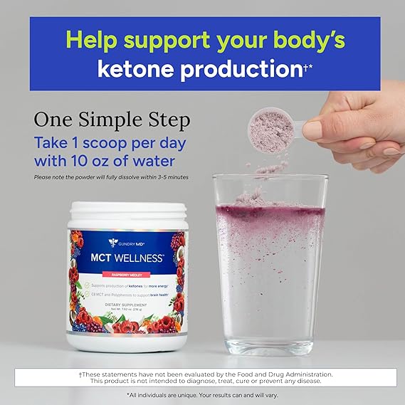Gundry MD MCT Wellness Powder (Raspberry Medley – 30 Servings) – Energy, Ketone Production &amp; Brain Health Support
