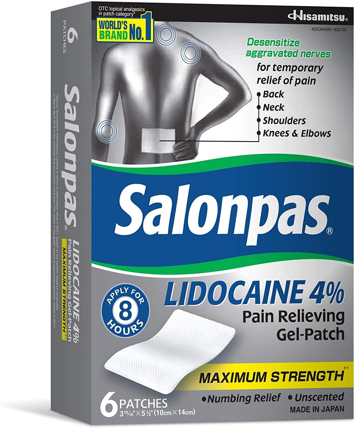 Salonpas LIDOCAINE (5 Pack Bundle) Pain Relieving Maximum Strength Gel Patch