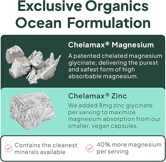 Organics Ocean Pure Magnesium Glycinate with Zinc – Advanced Support for Muscles, Sleep &amp; Overall Wellness