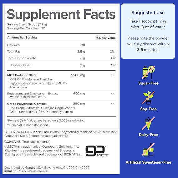 Gundry MD MCT Wellness Powder (Raspberry Medley – 30 Servings) – Energy, Ketone Production &amp; Brain Health Support