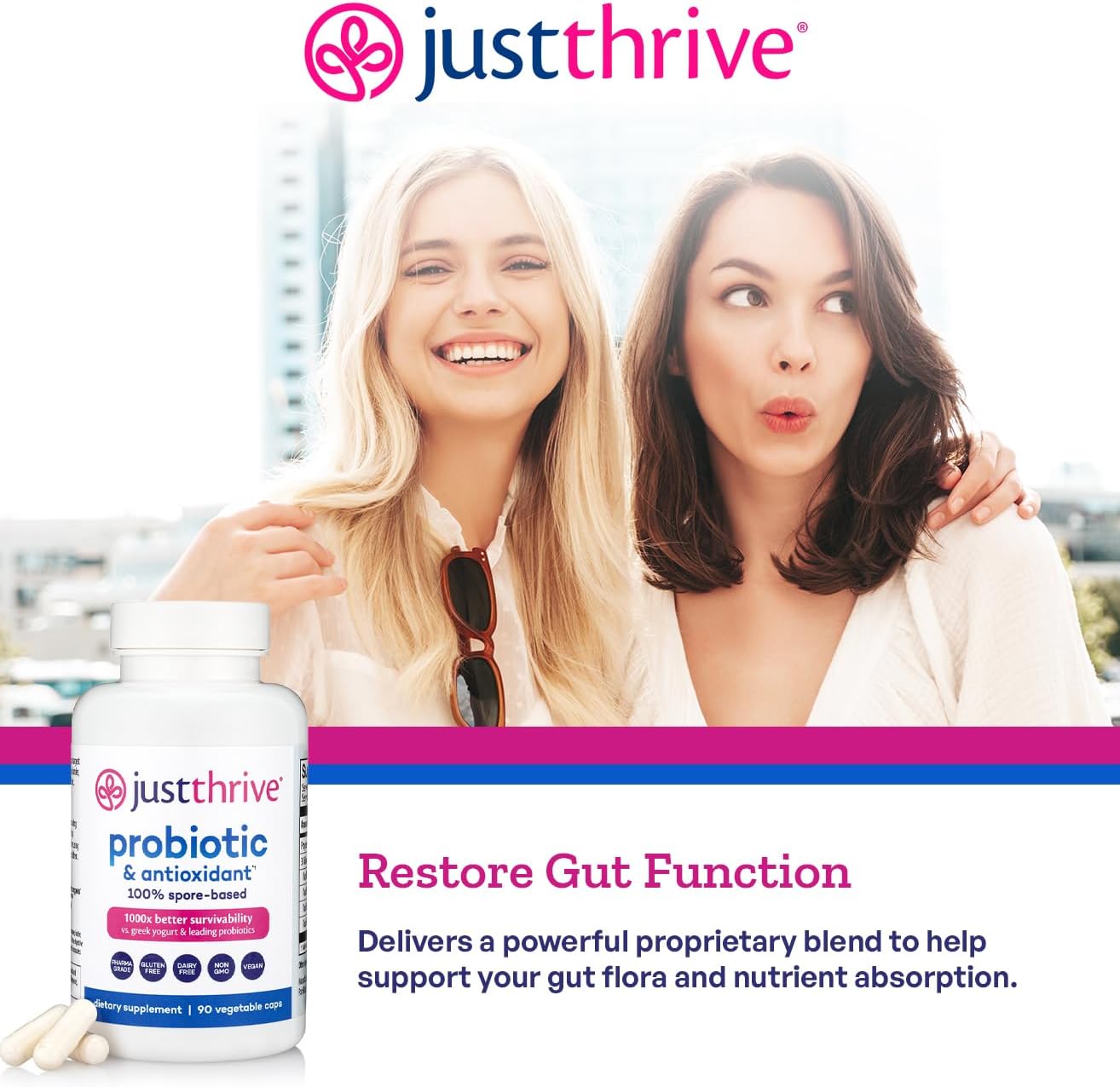Just Thrive Probiotic & Antioxidant – 100% Spore-Based Digestive Support (90 Capsules)