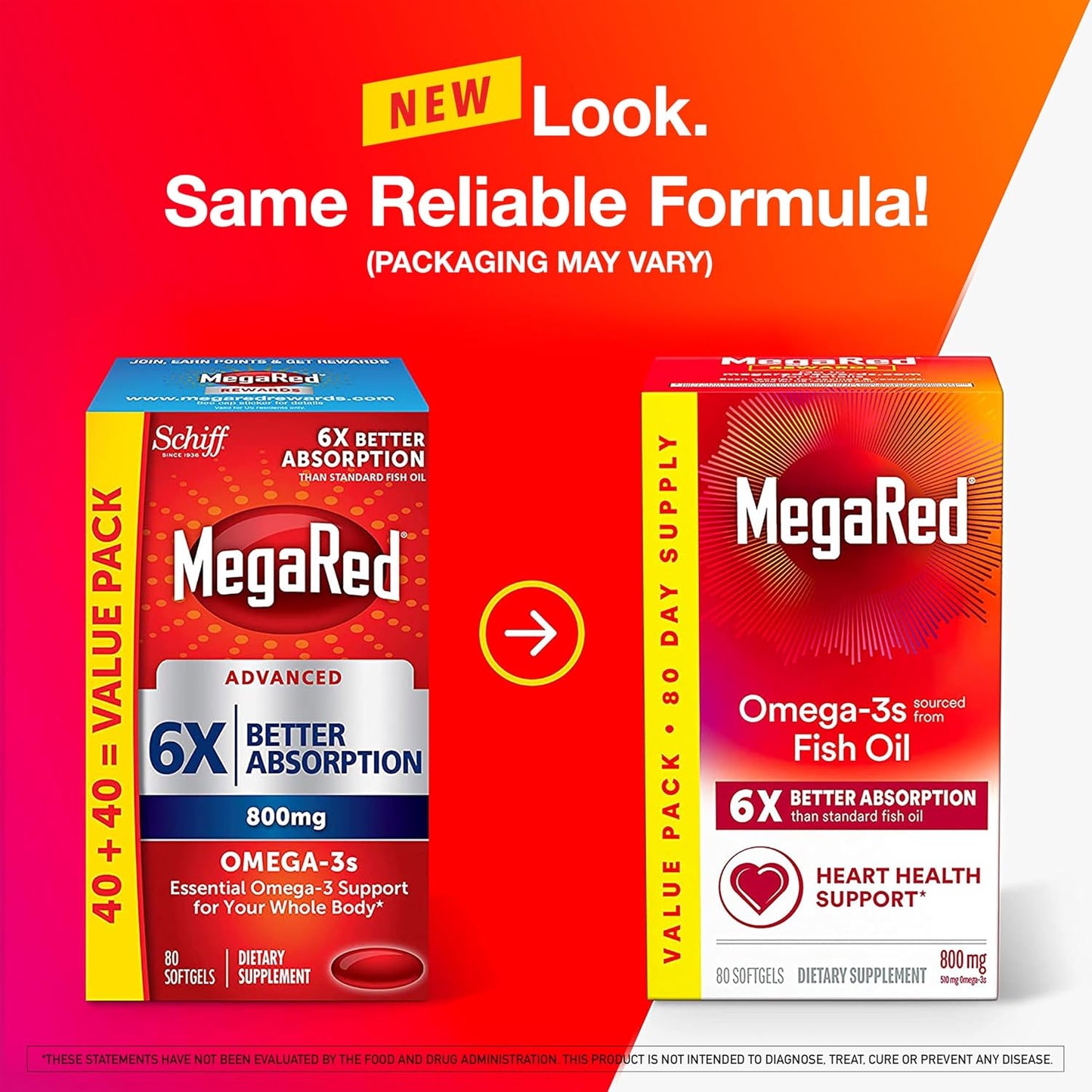 MegaRed Advanced Absorption Omega-3 Fish Oil 500mg 80 Softgels | Heart, Brain, Eye & Joint Support
