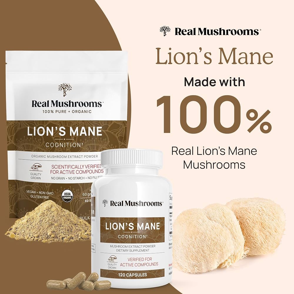 Real Mushrooms Organic Lion’s Mane Mushroom Capsules – 120 Count
