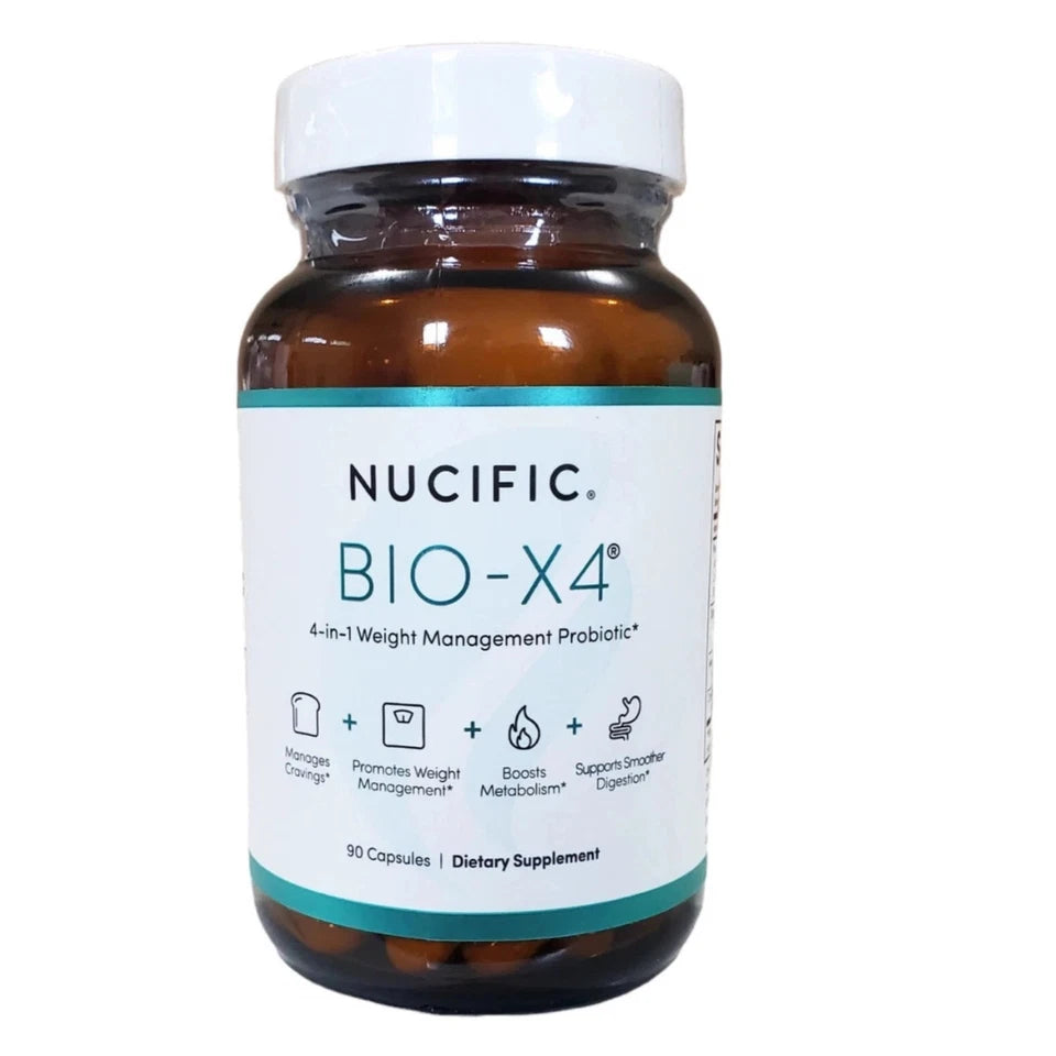 A bottle of Nucifix Bio-X4 dietary supplement capsules on a plain white background.