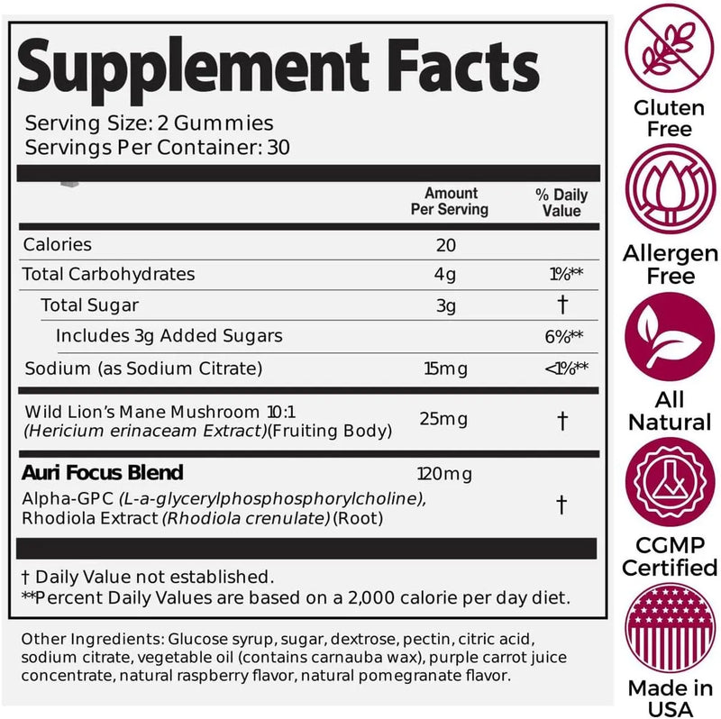 Auri-Super-Mushroom-Focus-Gummies- supplement facts