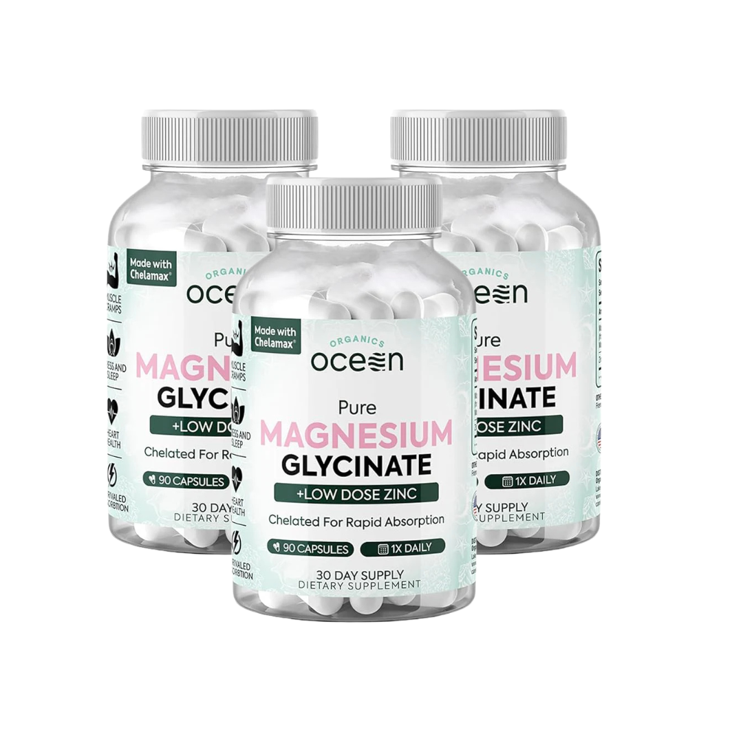 Organics Ocean Pure Magnesium Glycinate with Zinc – Advanced Support for Muscles, Sleep &amp; Overall Wellness