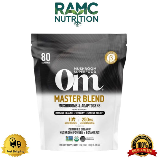 Om Mushroom Superfood Master Blend - Certified Organic Mushroom Powder - 80 Ser
