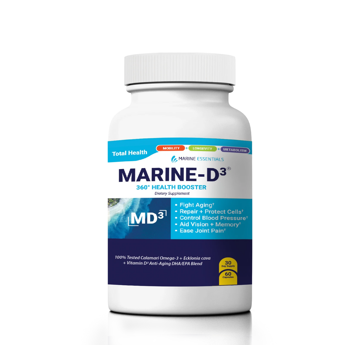 Marine Essentials | Marine-D3 | Anti-Aging | Omega-3 | 1 Bottle (60 Capsules)