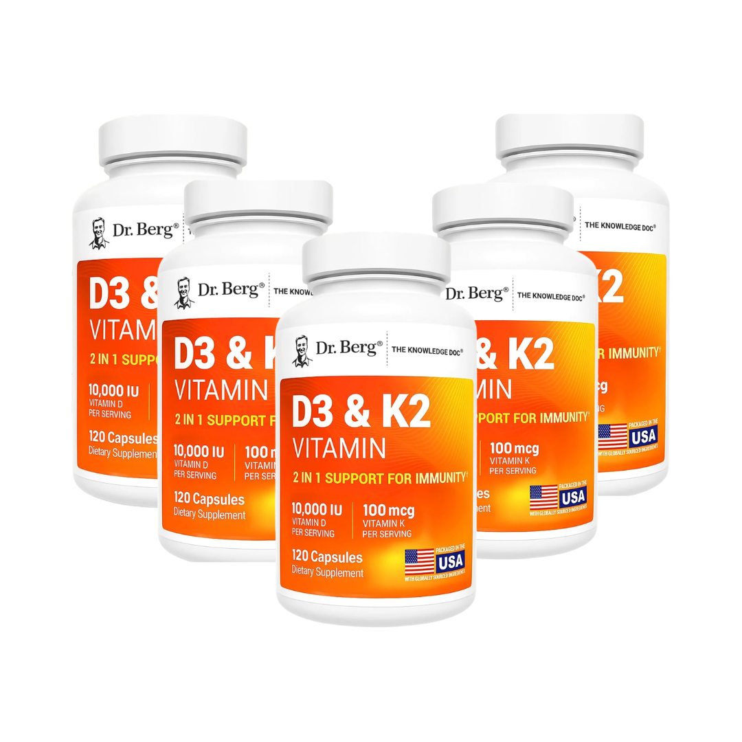 Dr. Berg Maximum Strength 2-in-1 Vitamin D3 K2 (10,000 IU) – High Absorption Formula for Bone, Heart &amp; Immune Support (120 Capsules)